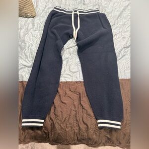 Faherty  Throwback Jogger Large Waffle Weave Organic Cotton Navy White Cashmere